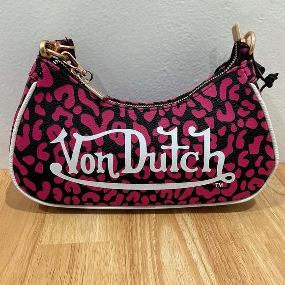 Von Dutch Handbags - NEW Von Dutch HOT Pink Cheetah Print Shoulder Bag Detachable Chain Wrench Charm